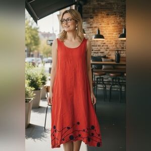 Bella Amore Red & Blue Whimsical Maxi DRESS 100% linen made in Italy Lagenlook